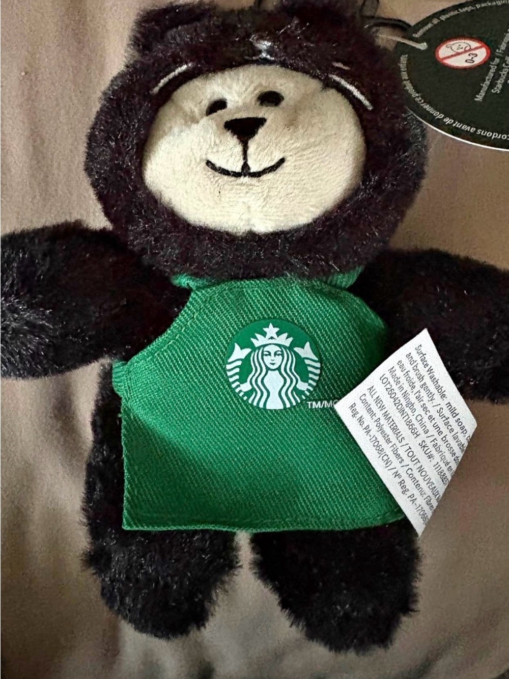 Starbucks Black cat and Cream Bear Plush with Green Logo Apron